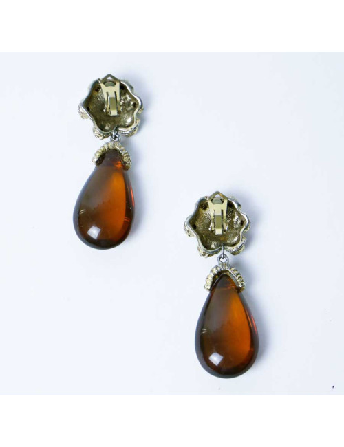 Boucles d'oreilles clips pendantes vintage ambrés sans marque