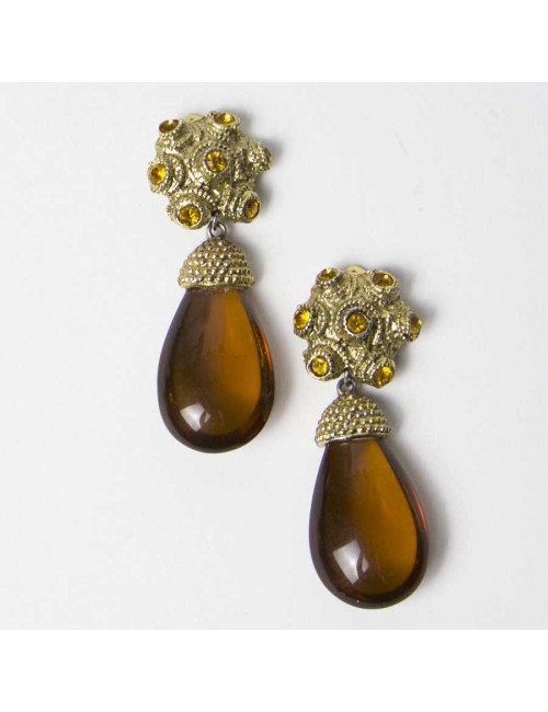 Boucles d'oreilles clips pendantes vintage ambrés sans marque