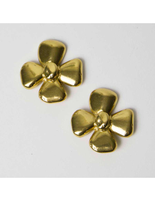 YVES SAINT LAURENT vintage clover clip-on earrings in gilt metal