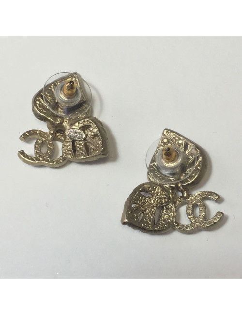 CHANEL leaves stud earrings in matte gold metal, rhinestones and pearls