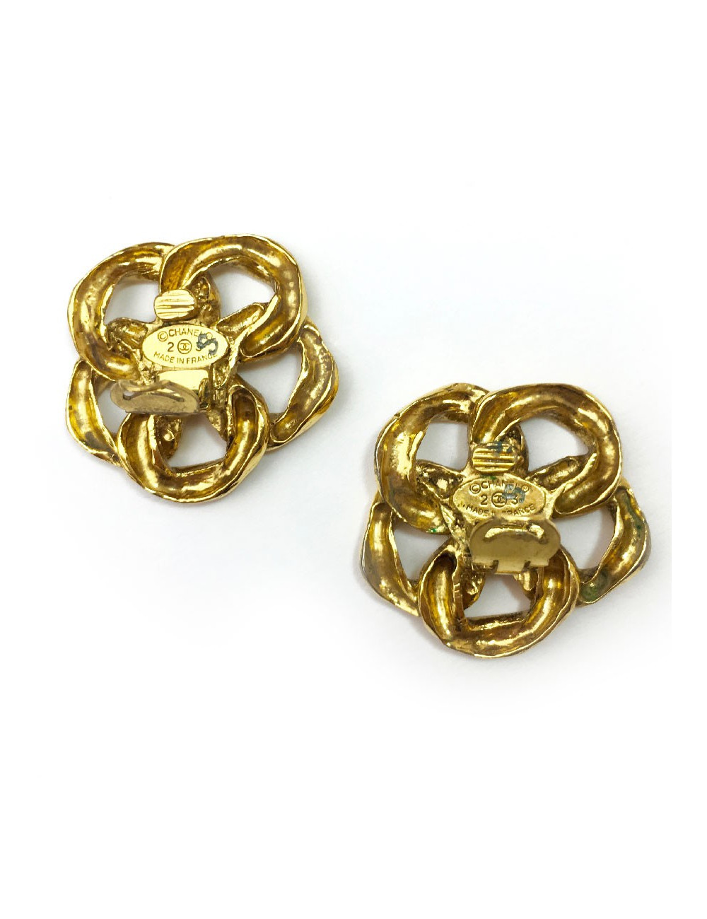 Boucles d'oreille clips CHANEL chaine Vintage en métal doré