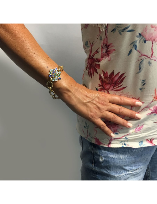 Bracelet YVES SAINT LAURENT strass bleu et métal doré