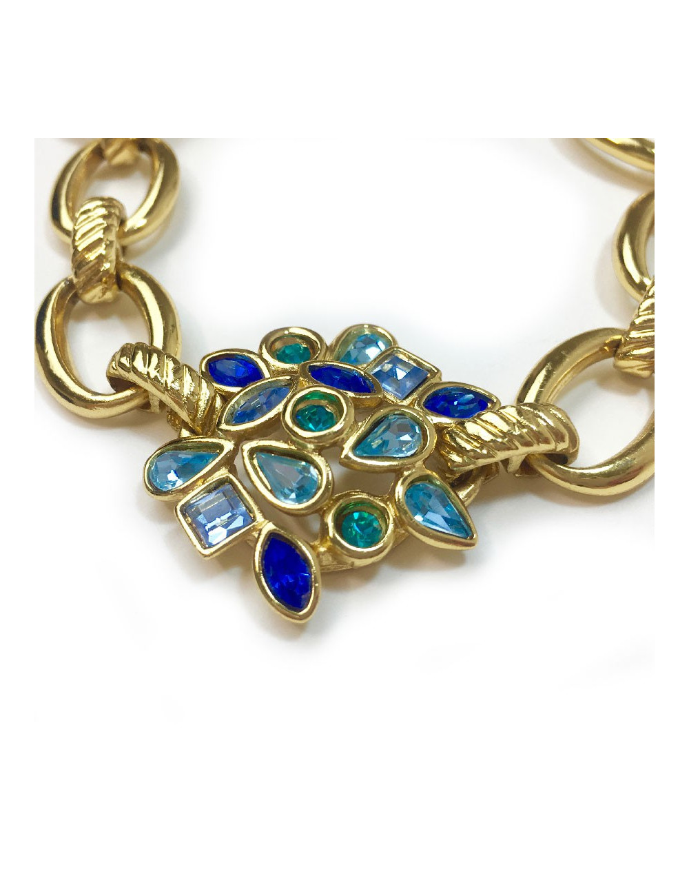 Bracelet YVES SAINT LAURENT strass bleu et métal doré