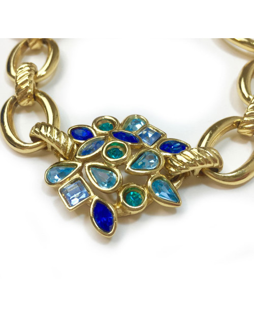 Bracelet YVES SAINT LAURENT strass bleu et métal doré