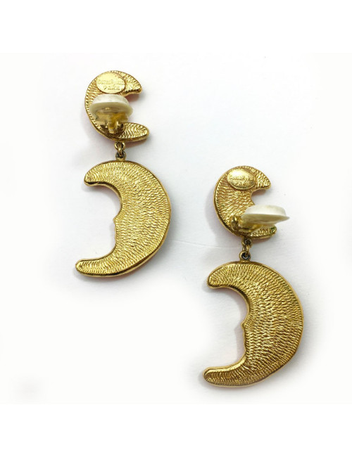 Boucles d'oreille clips pendants SONIA RYKIEL lune