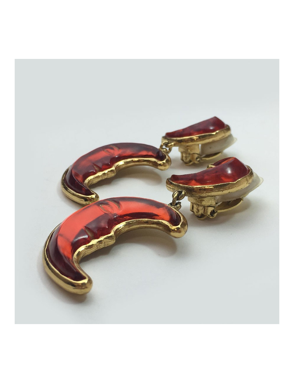 Boucles d'oreille clips pendants SONIA RYKIEL lune