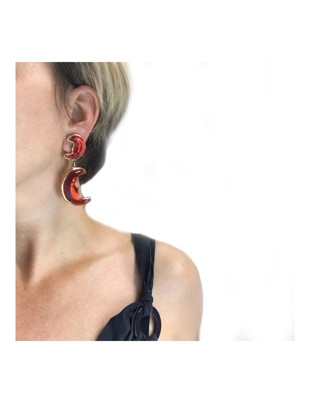 Boucles d'oreille clips pendants SONIA RYKIEL lune