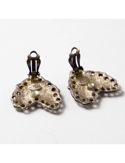 Boucles d'oreille clips CHRISTIAN LACROIX Vintage en métal argent vieilli