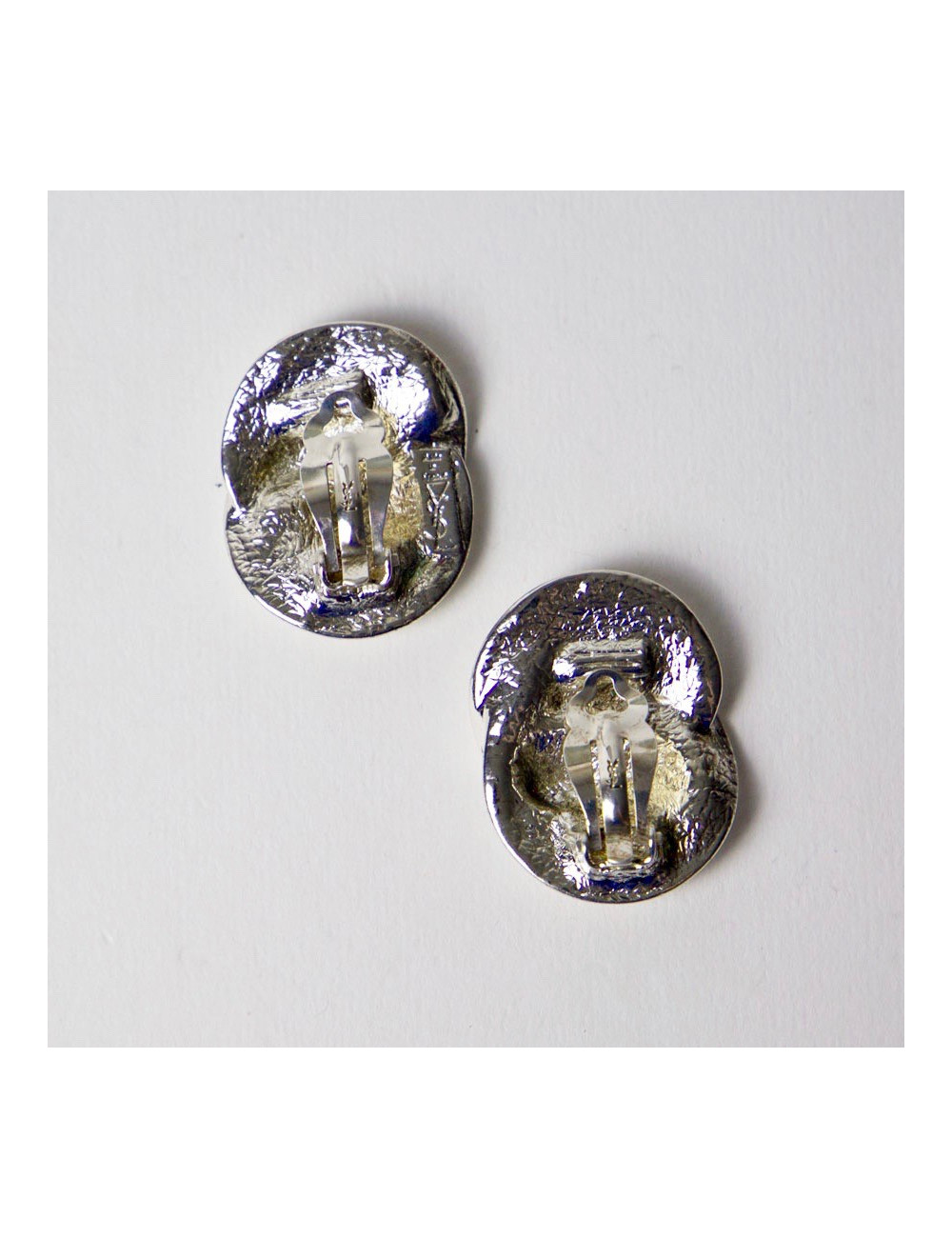 Boucles d'oreille clips YSL Vintage en métal argenté