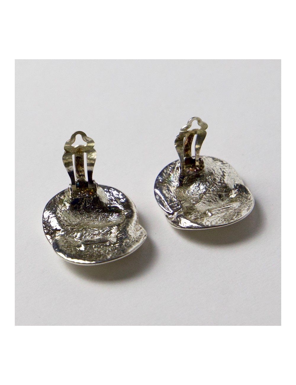 Boucles d'oreille clips YSL Vintage en métal argenté