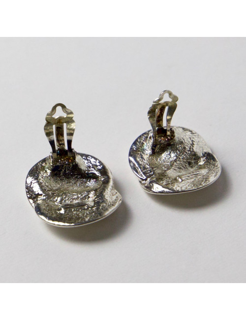 Boucles d'oreille clips YSL Vintage en métal argenté