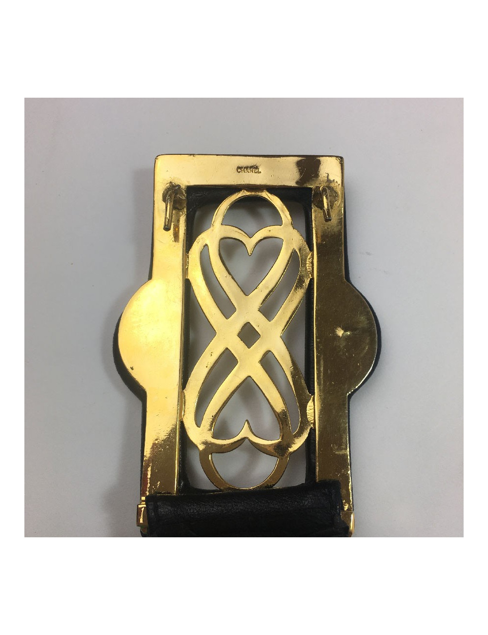 Ceinture CHANEL Vintage noire et métal doré