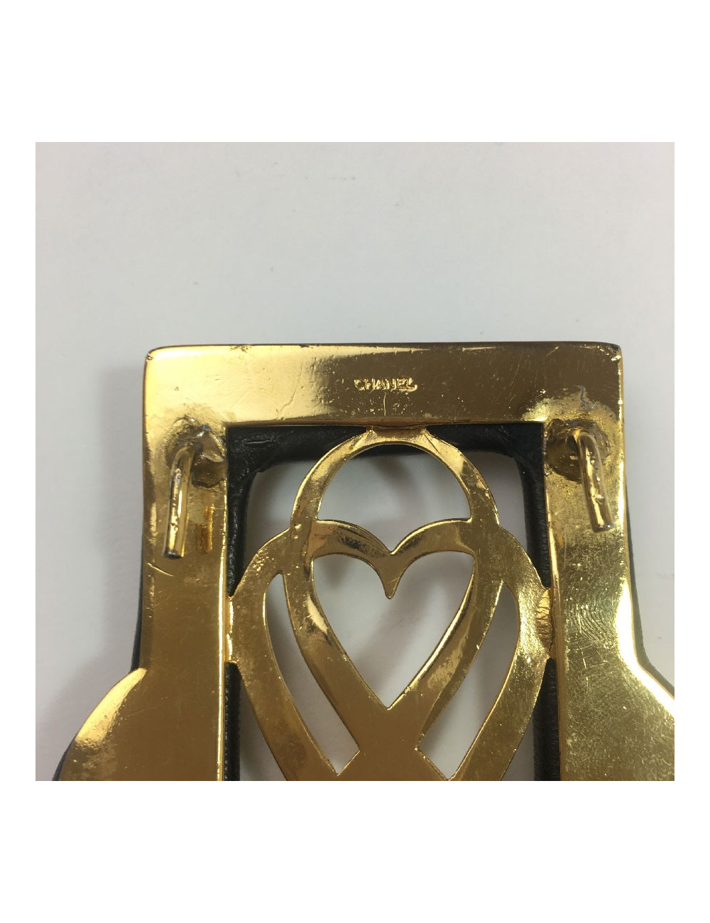 Ceinture CHANEL Vintage noire et métal doré