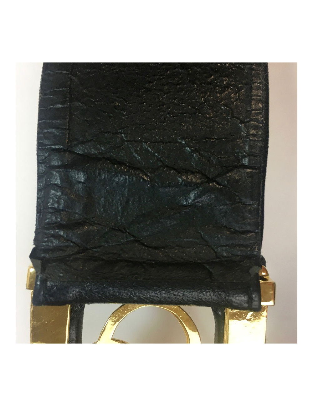 Ceinture CHANEL Vintage noire et métal doré