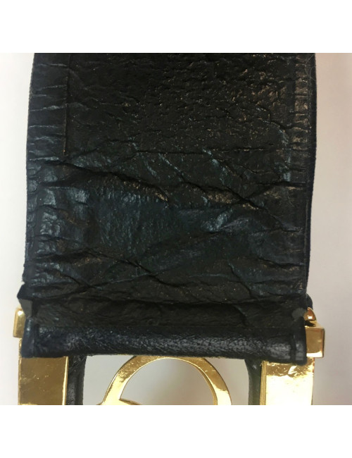 Ceinture CHANEL Vintage noire et métal doré