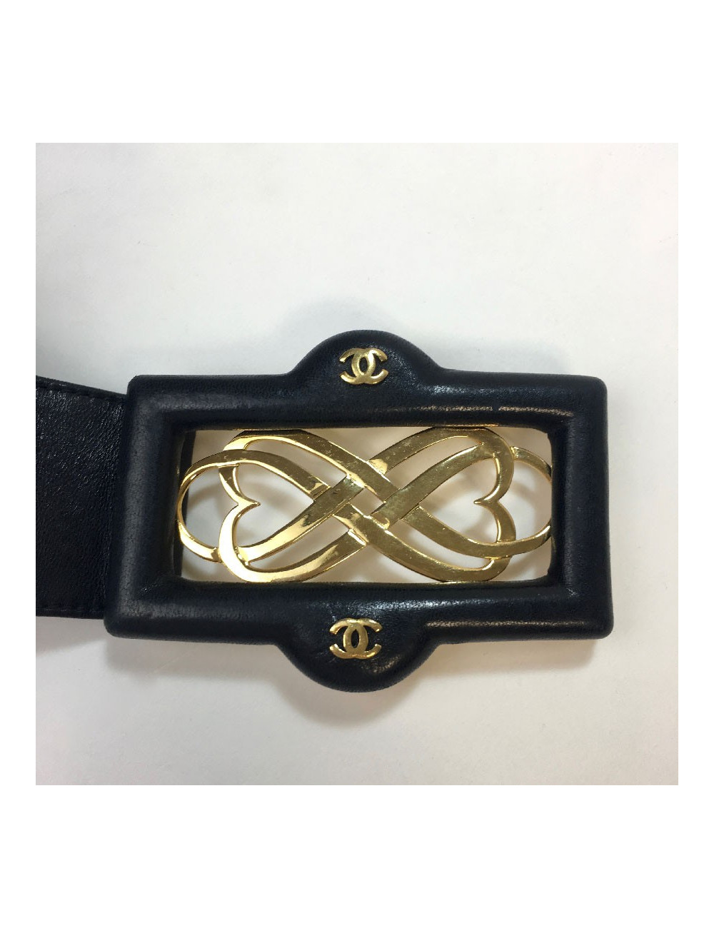 Ceinture CHANEL Vintage noire et métal doré