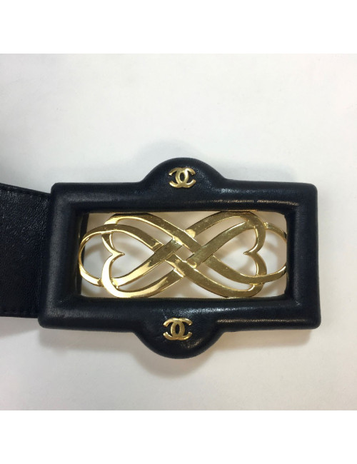 CHANEL Vintage belt in black leather size 65