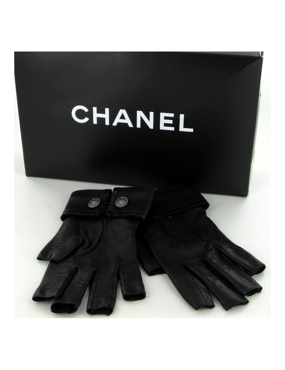 Mitaines CHANEL en cuir d'agneau noir T.7