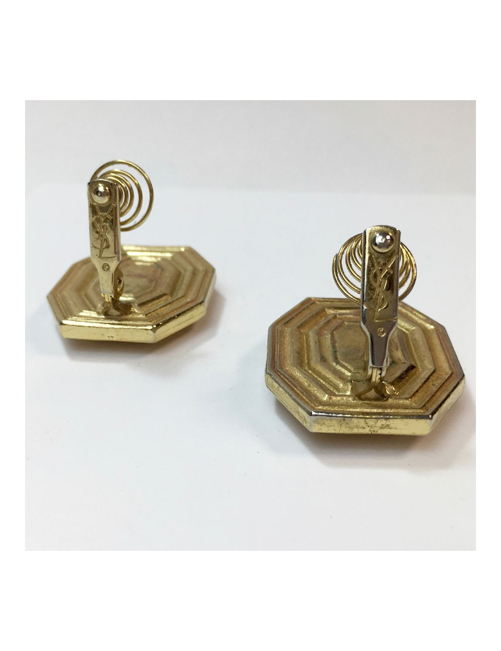 YVES SAINT LAURENT Vintage Clip-on Earrings in Gilt Metal and Orange Resin