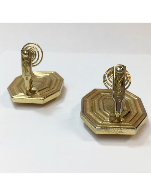 YVES SAINT LAURENT Vintage Clip-on Earrings in Gilt Metal and Orange Resin