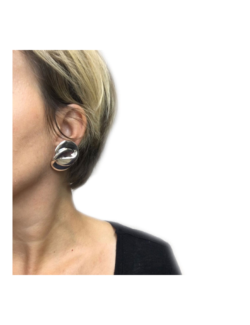 Boucles d'oreille clips YSL Vintage en métal argenté