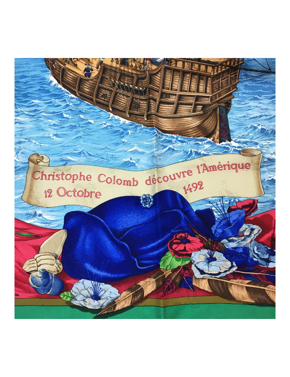 HERMES scarf Christophe Colomb découvre l'Amérique in multicolored silk