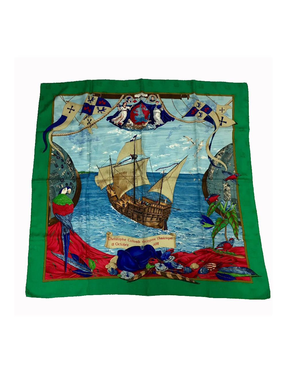 HERMES scarf Christophe Colomb découvre l'Amérique in multicolored silk