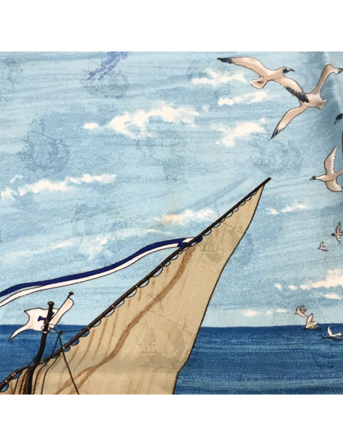 Carré HERMES "Christophe Colomb découvre l'Amérique" en soie damassée