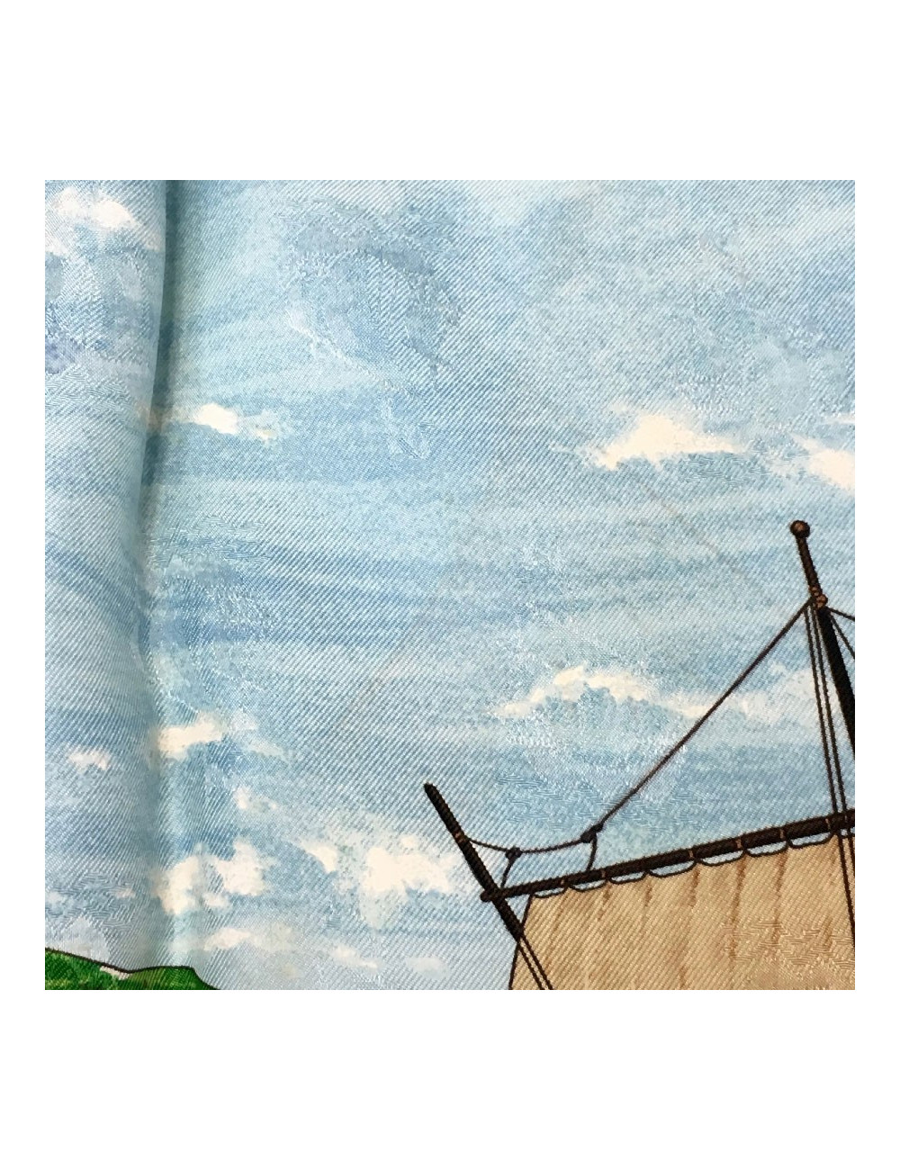 Carré HERMES "Christophe Colomb découvre l'Amérique" en soie damassée