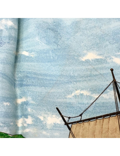 Carré HERMES "Christophe Colomb découvre l'Amérique" en soie damassée