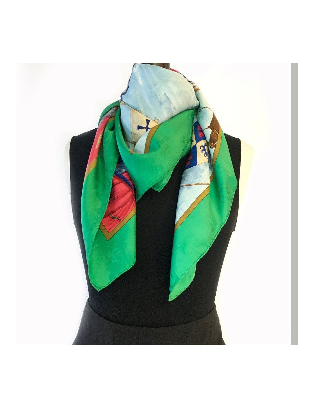 HERMES scarf Christophe Colomb découvre l'Amérique in multicolored silk