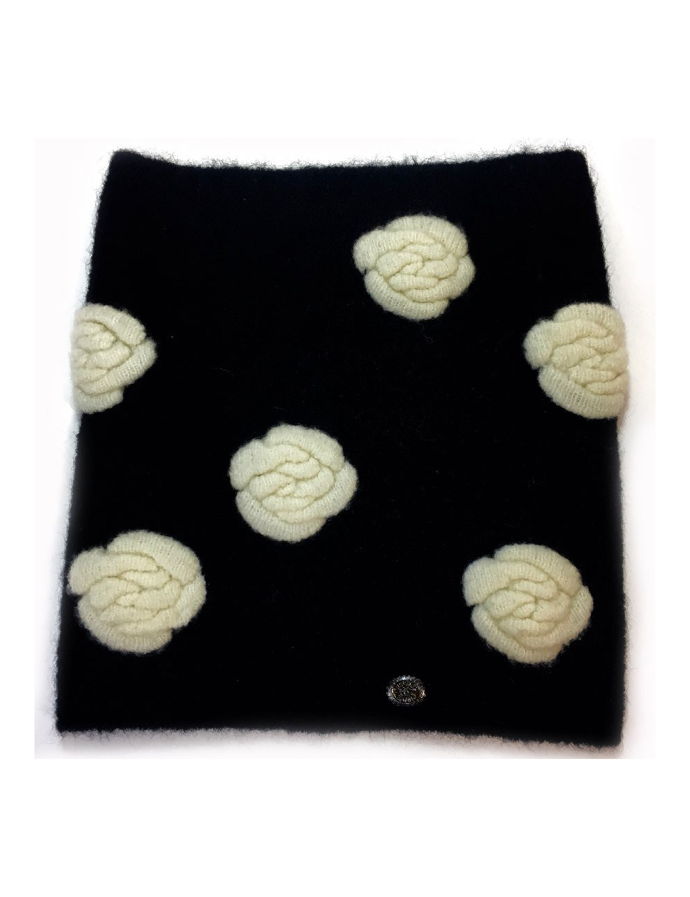 Cache Col CHANEL  en mohair, laine, cachemire noir et blanc