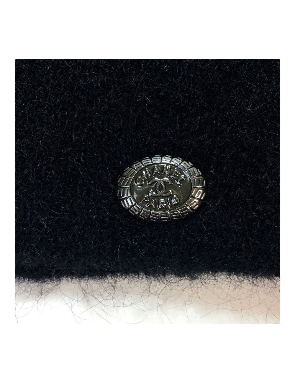 Cache Col CHANEL  en mohair, laine, cachemire noir et blanc