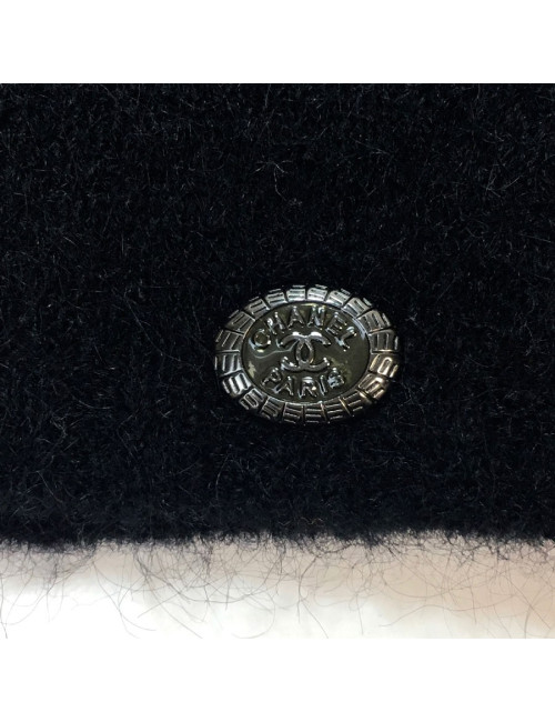 Cache Col CHANEL  en mohair, laine, cachemire noir et blanc