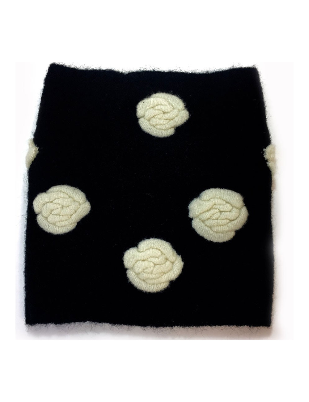 Cache Col CHANEL  en mohair, laine, cachemire noir et blanc