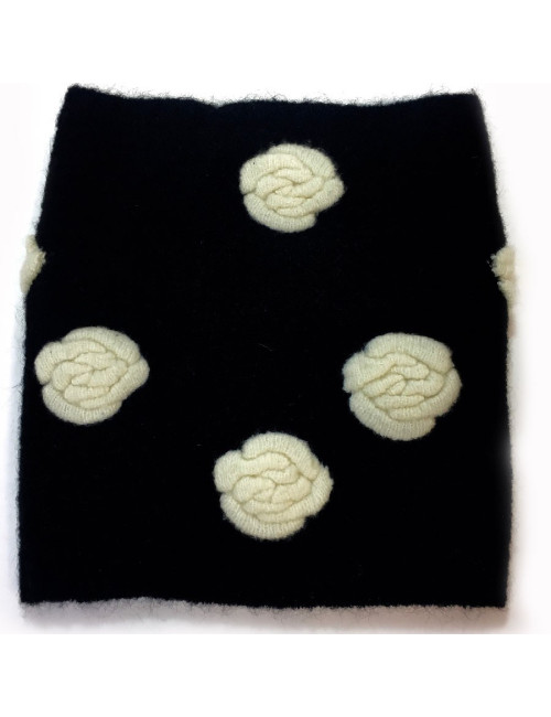 Cache Col CHANEL  en mohair, laine, cachemire noir et blanc