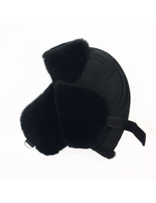 Chapka CHANEL en orylag et tissu noir