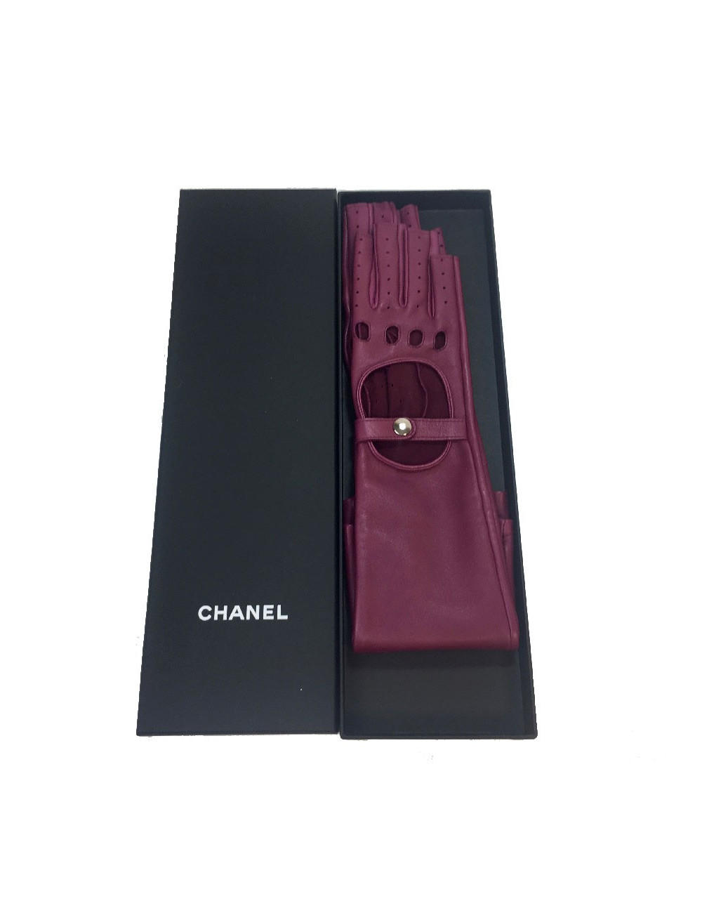 Longues mitaines CHANEL T7,5 en cuir d'agneau fuchsia