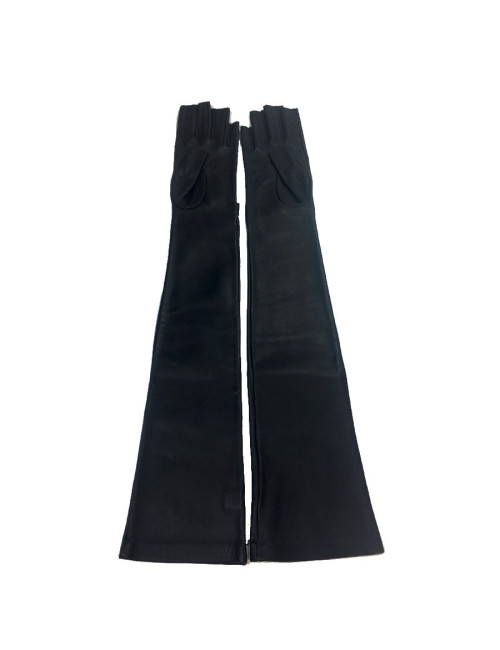 Longues mitaines CHANEL T7 en cuir d'agneau noir