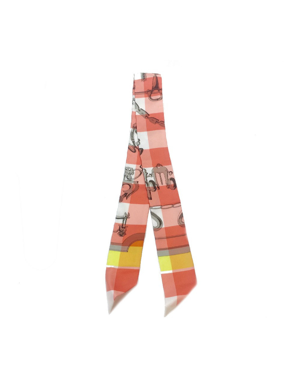 Twilly HERMES "Mors et Gourmettes " en soie vichy rose