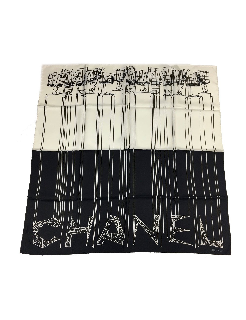 CHANEL scarf in black and white silk