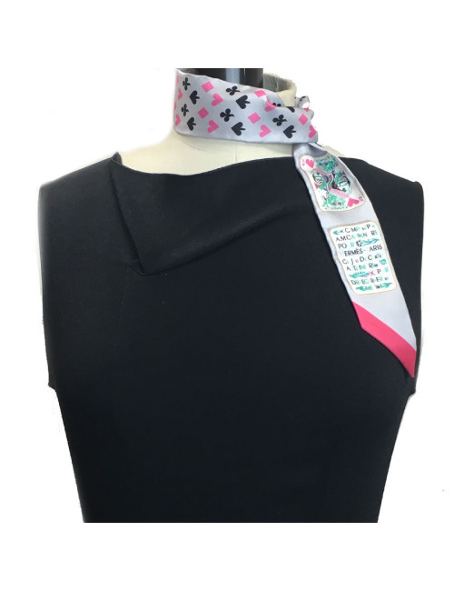 Twilly HERMES "Jeu de cartes" en soie gris et rose