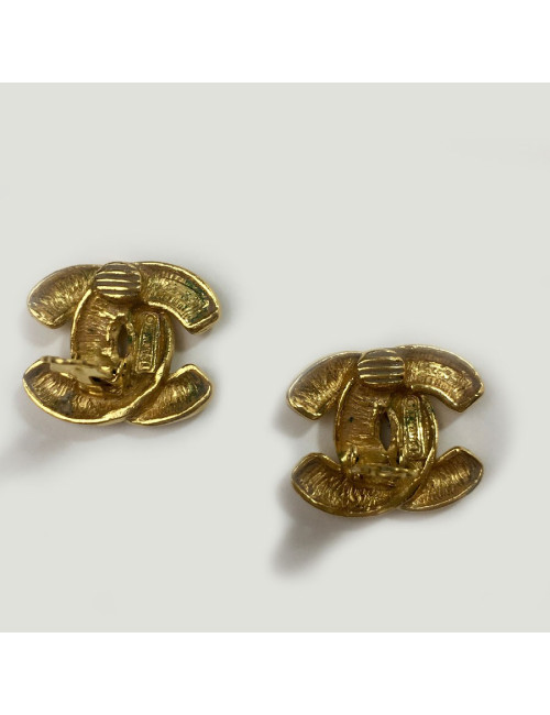Boucles d'oreille clips CHANEL CC vintage dorés