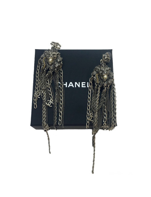 Boucles d'oreille CHANEL "Paris Venise" tête de lion et chaines