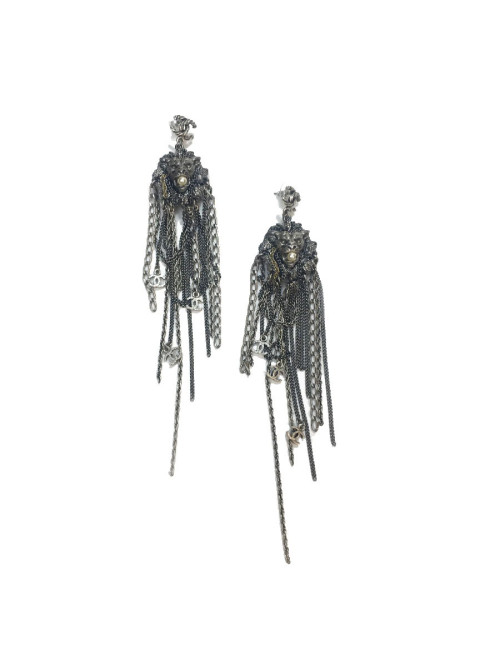 Boucles d'oreille CHANEL "Paris Venise" tête de lion et chaines