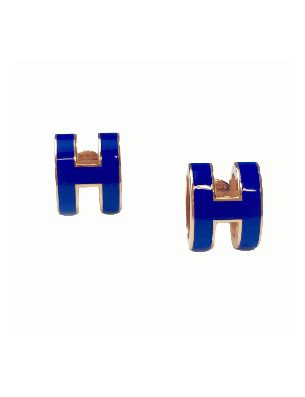 Boucles d'oreille clous HERMES Pop H en laque bleue et plaqué or rose