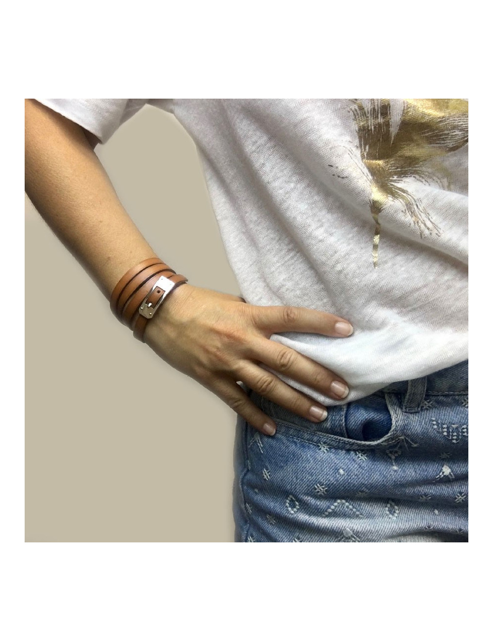 Bracelet HERMES lien en cuir naturel multi-tour