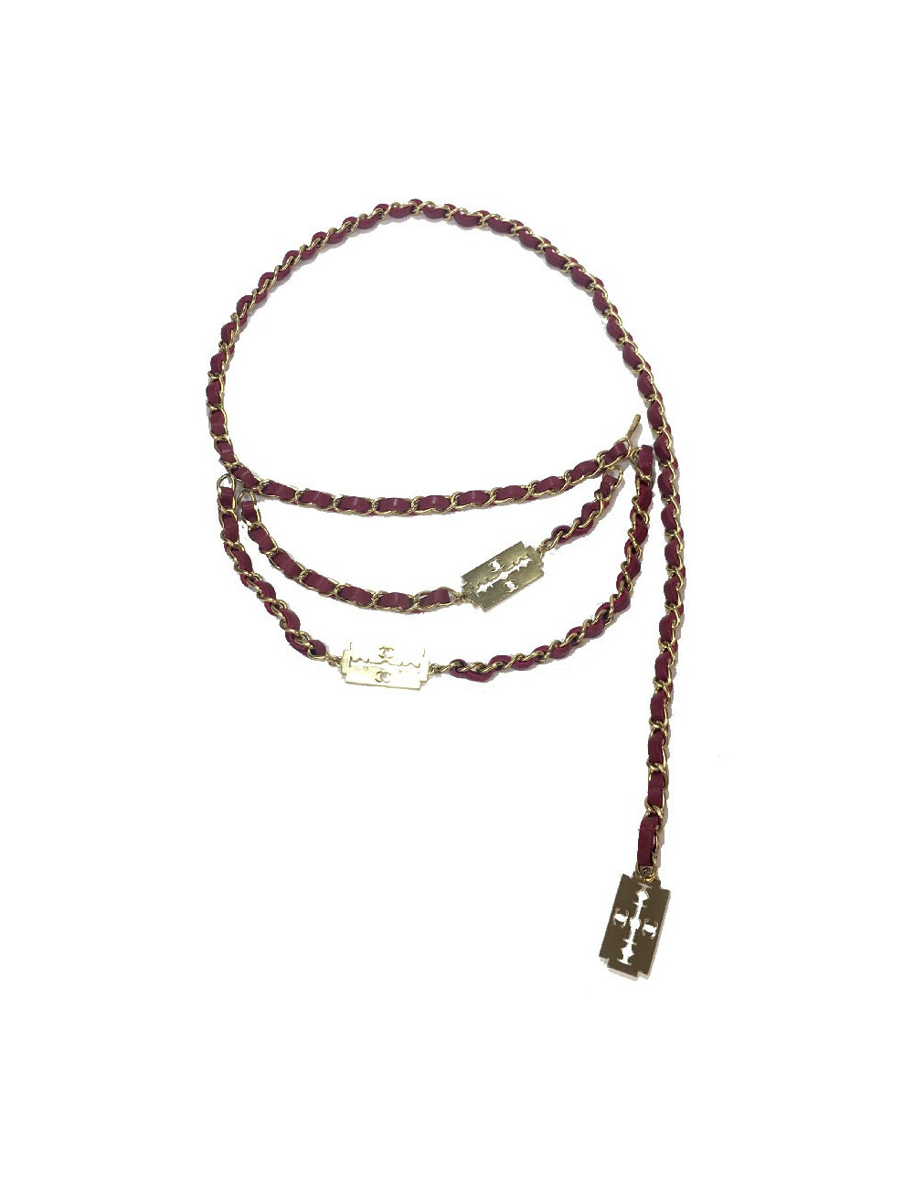 Ceinture CHANEL T90 chaine entrelacée de cuir rouge Vintage