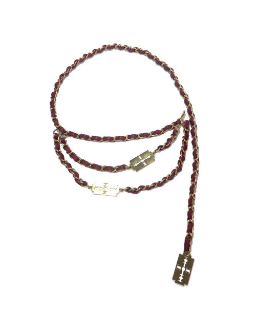 CHANEL vintage belt chain and razor blades in gilt metal and red leather