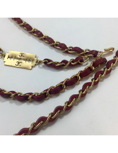 Ceinture CHANEL T90 chaine entrelacée de cuir rouge Vintage